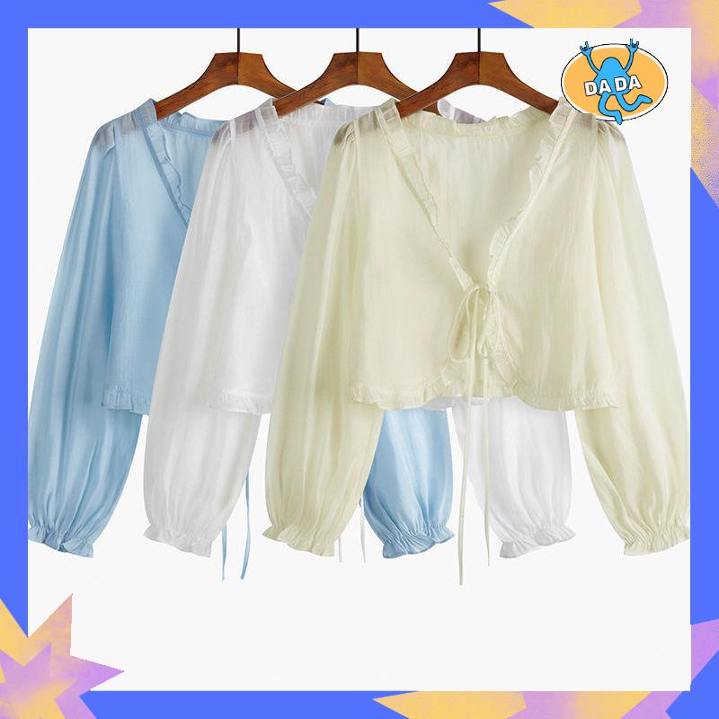 Áo Khoác Chiffon Mỏng Tay Dài Phối Ren Thời Trang Mùa Hè