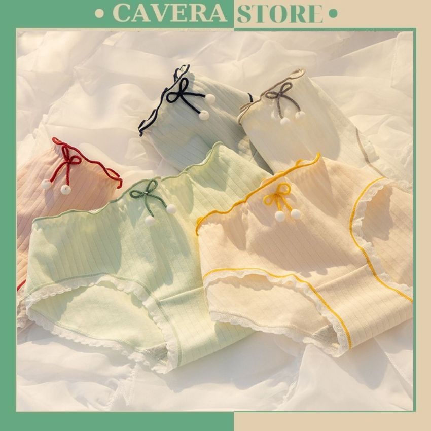 Quần lót nữ cotton viền ren kháng khuẩn khử mùi,Quần chíp nữ đính nơ cute dễ thương - L399