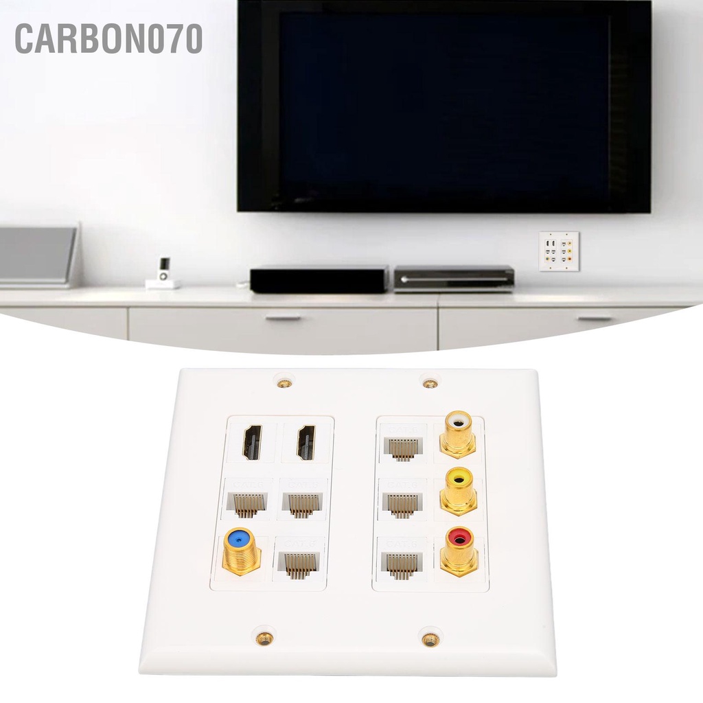 Carbon070 Ethernet Wall Plate HD Multimedia Interface CAT6 TV F Head RCA Coax Wallplate for Home Office Hotel