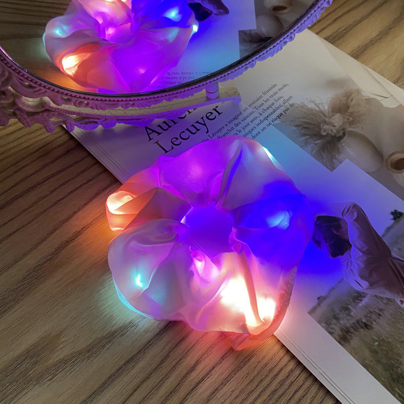Women LED Shiny Luminous Hair Band/Glow In Night Disco Dancing Elastic Silk Satin Hair Tie/Wedding Decor Christmas Halloween Party Supplies Hairbands