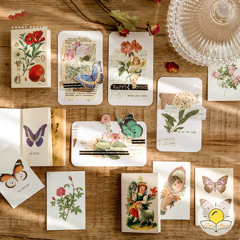 Quyển 80-100 tờ tranh vintage trang trí bullet journal VPPTUEMINH, tập ảnh vẽ Châu Âu dán sổ tay