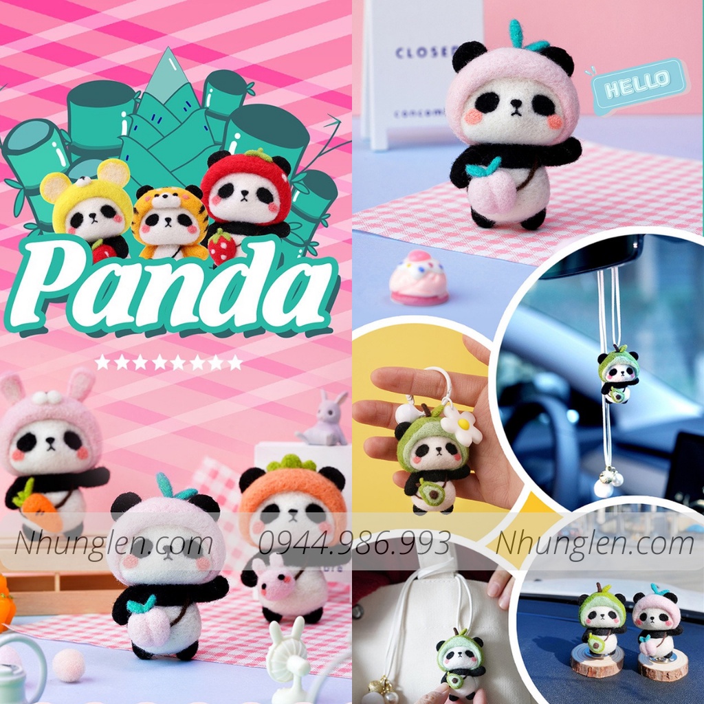 Bộ len chọc Panda điệu đà cho người bắt đầu, có hướng dẫn, quà tặng ý nghĩa - Needle felting Panda gấu trúc