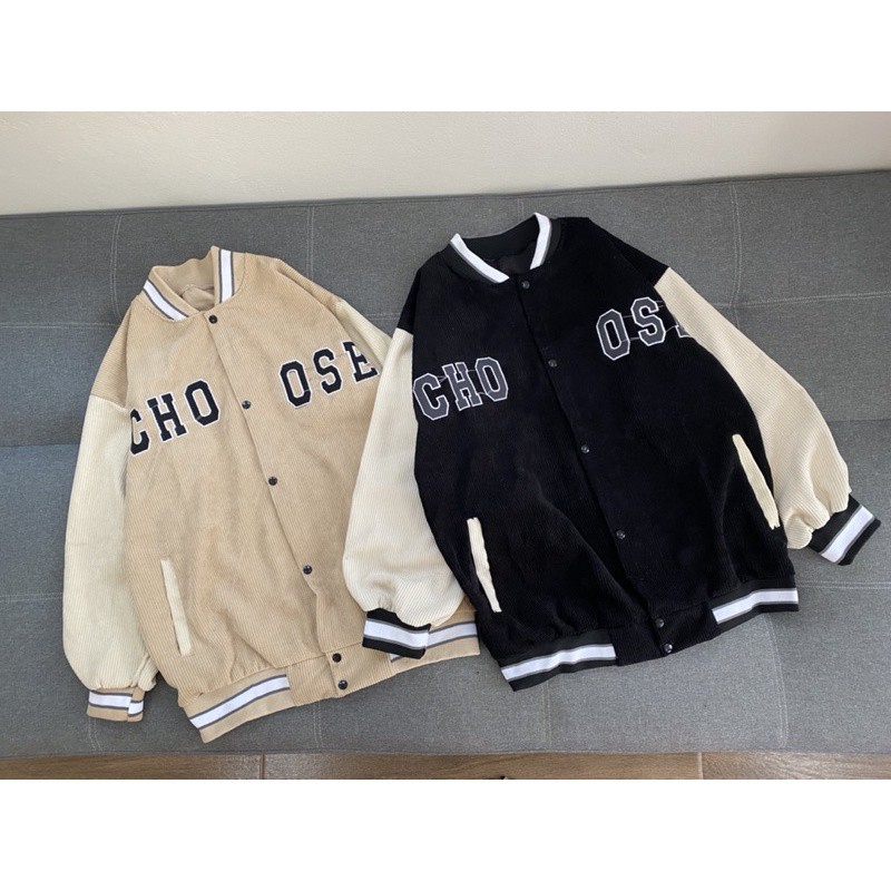 Áo khoác bomber nam nữ thu đông choose, vải nhung tăm 2 màu năng động