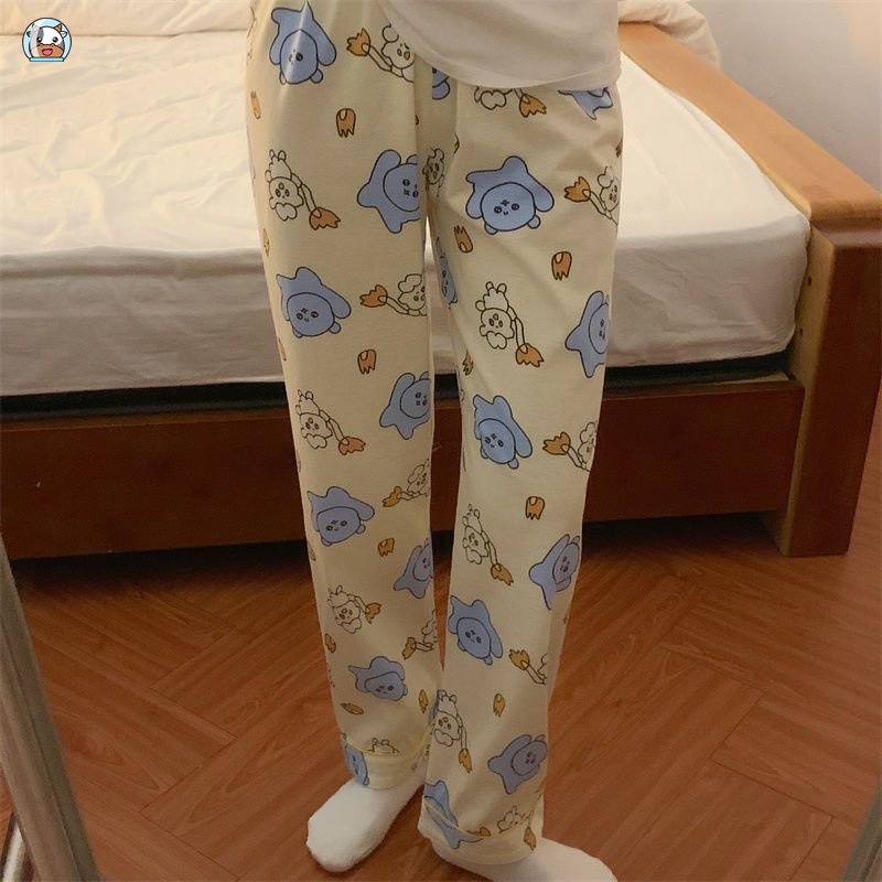 Quần Ngủ Dài Dáng Rộng In Họa Tiết Hoạt Hình Chú Gấu Dễ Thương Phong Cách Hàn Quốc Thời Trang Xuân Thu Cho Nữ