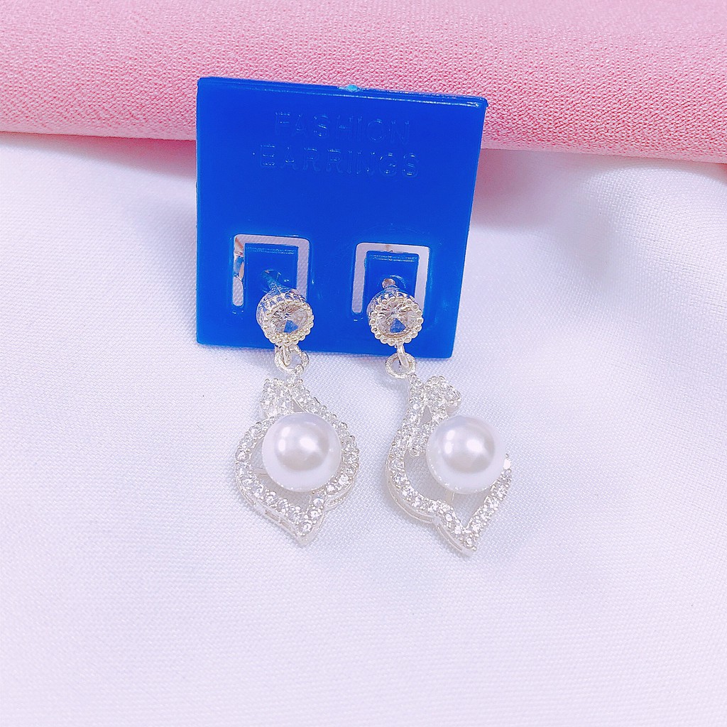 Bông tai nữ bạc ta gắn hạt châu nhỏ xinh - Bibi silver - BBS