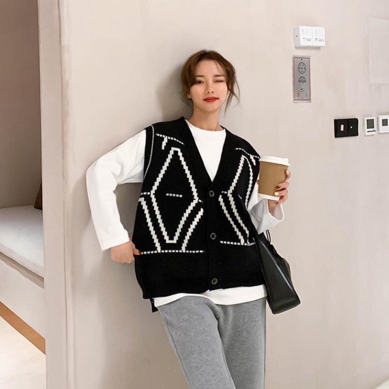 Áo Len Gile Quảng Châu Ulzzang, Áo Len Gile Nữ Cổ Tim Chữ V Phong Cách Hàn Quốc | BigBuy360 - bigbuy360.vn