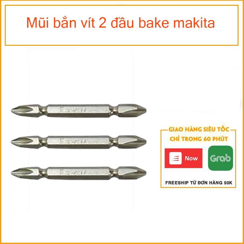 vít bake 2 đầu, vít  2 đầu 4 cạnh  bake bạc makita japan loại 1  hút từ 6.35mm(1 cái)