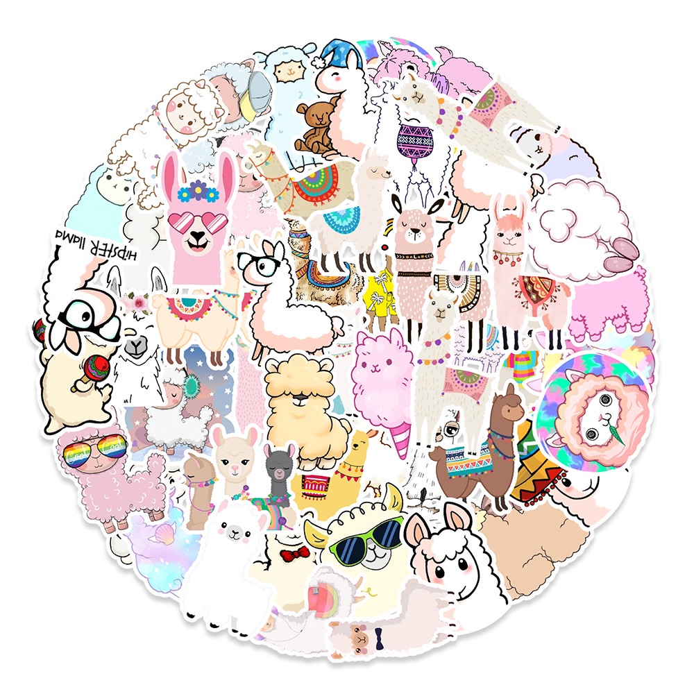 Set 20 sticker hình dán lạc đà Alpaca chống nước dán sổ tay, mũ bảo hiểm, xe máy, bình nước, vali, ván trượt siêu hot