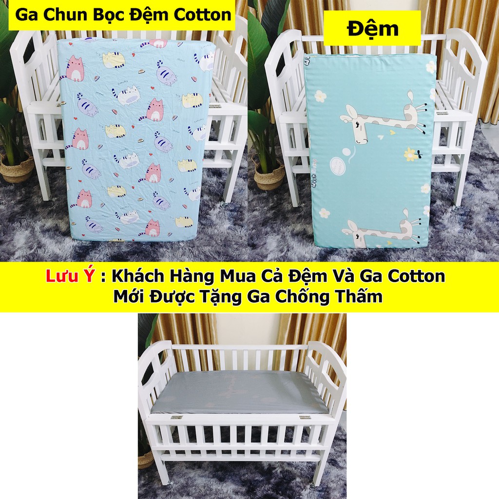 Bộ sản Phẩm Ga Chun Bọc Đệm Cotton 100%, Đệm Bông Ép Dày 5cm Và Ga Chống Thấm Cho Cũi Trẻ Em