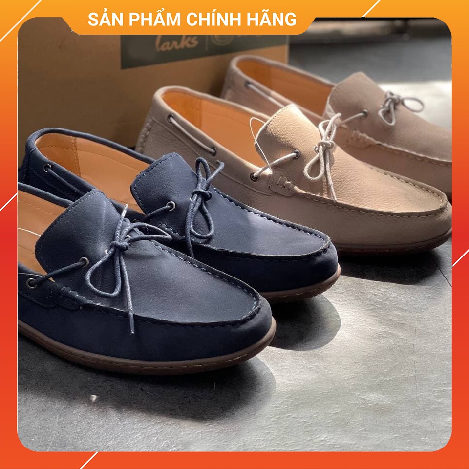 Giày Da Clarks 21621, Dang giày mọi đi viền dây buột nơ, Chất liệu da mềm, Lót êm thoải mái