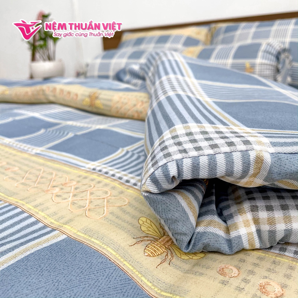 Mền Tencel Thuần Việt Cao Cấp - Caro Xanh Đậm TVM04 - Kích Thước 180x200