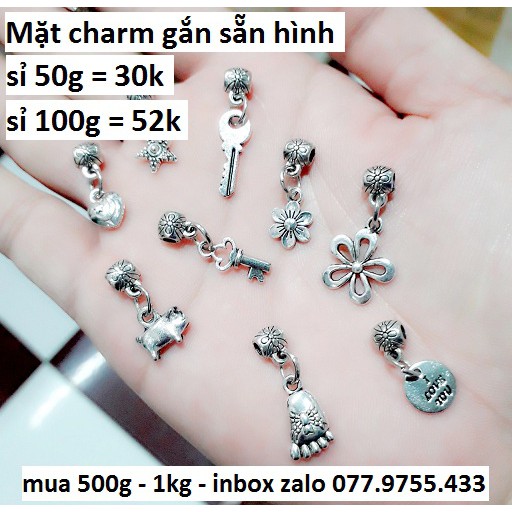 Charm bạc cổ có gắn hình treo sẵn : 1 gói 50g = 30k [ lấy 500g - 1kg add zalo 077.9755.433 ]