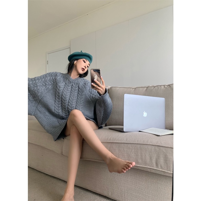 Áo sweater dáng rộng dài vừa kiểu xoắn | BigBuy360 - bigbuy360.vn