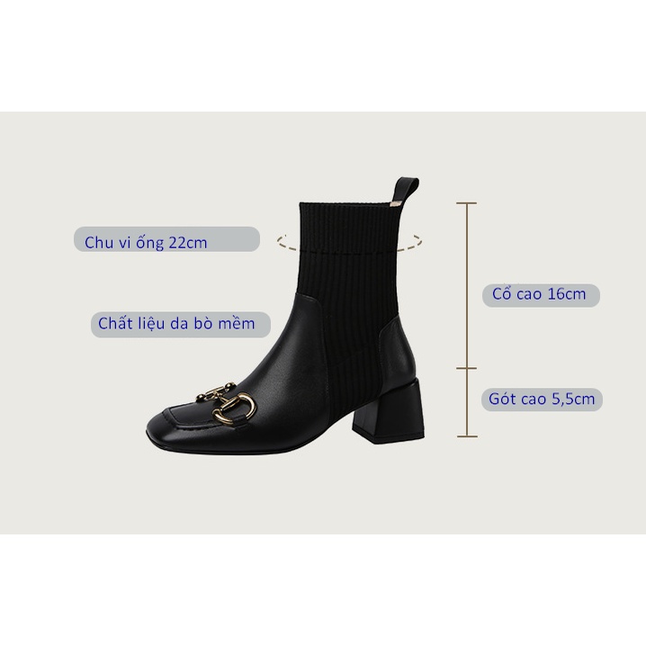 BỐT DA NỮ CỔ CHUN GU CHÌ, GIÀY BOOT HỌA TIẾT MÓC KHÓA MẪU 2021