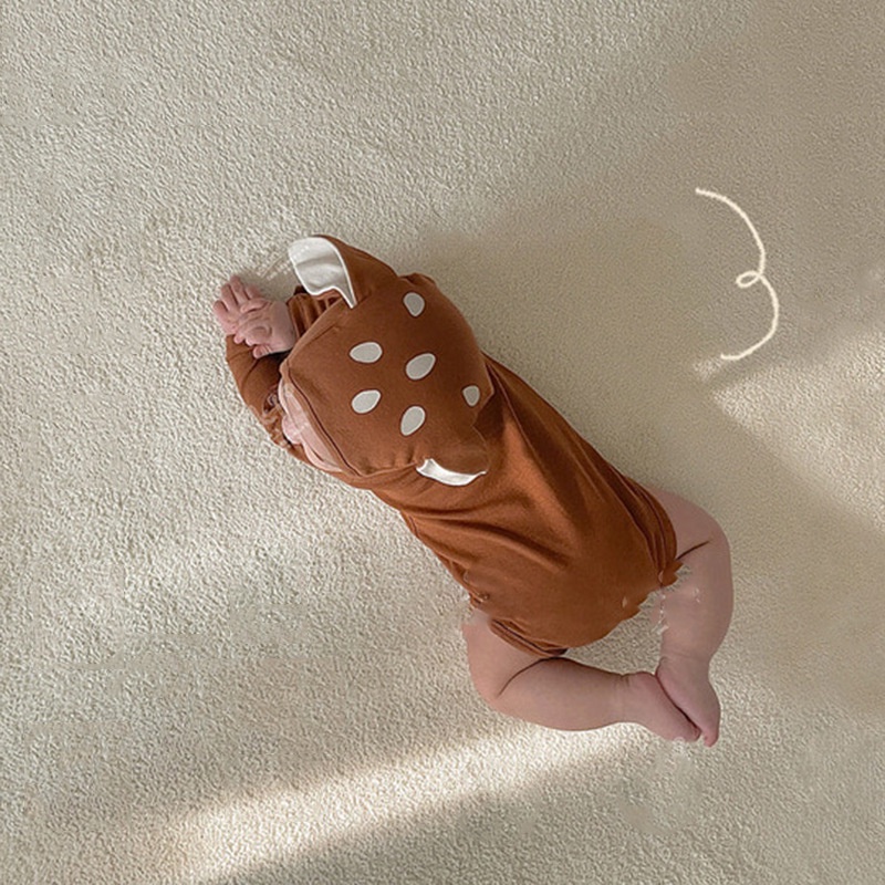 Áo Liền Quần Có Trùm Đầu Chất Liệu Cotton Cho Bé Trai &amp; Gái Sơ Sinh Từ 0-24 Tháng