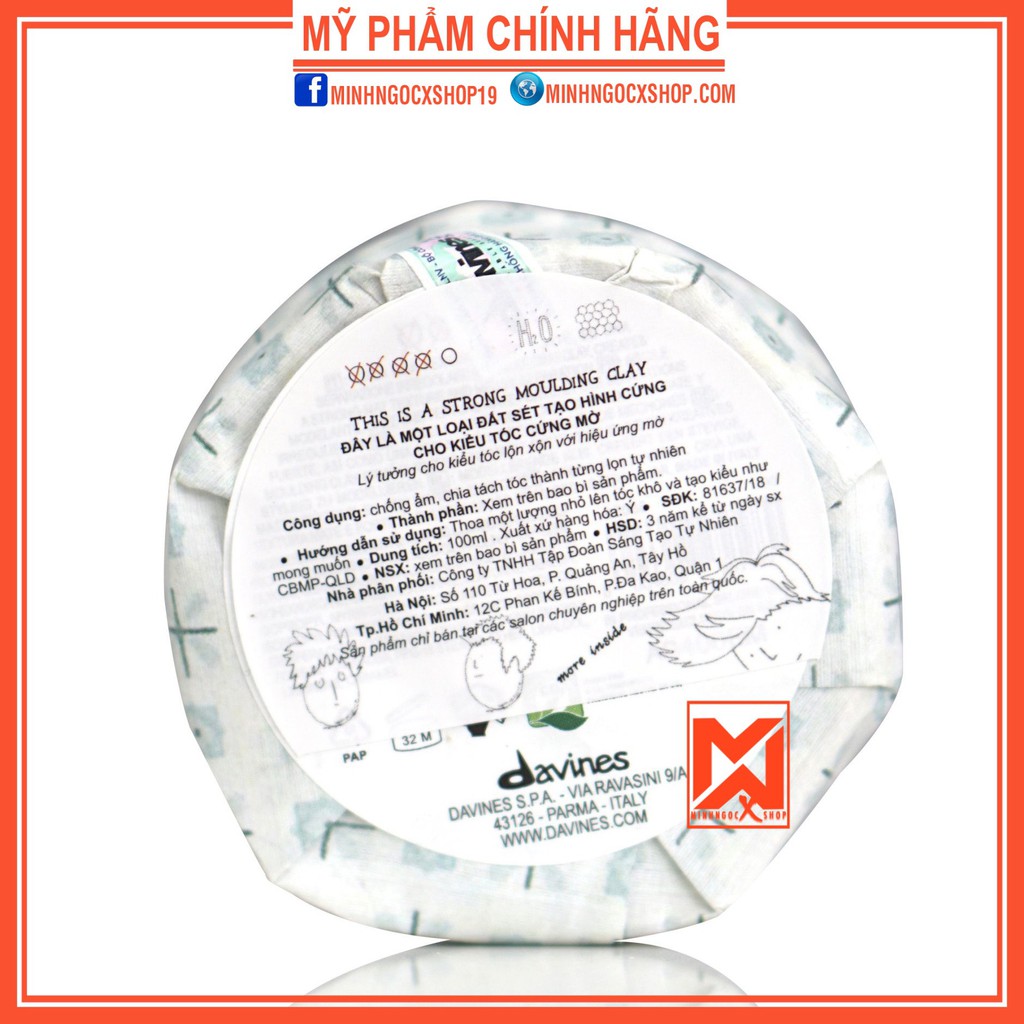 Sáp vuốt tóc giữ nếp siêu mạnh DAVINES STRONG MOULDING CLAY 75ml chính hãng