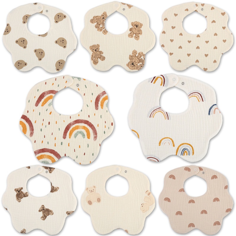 Yếm Ăn Vải Cotton Thoáng Khí Xoay 360 Độ In Hoạt Hình Xinh Xắn Cho Bé