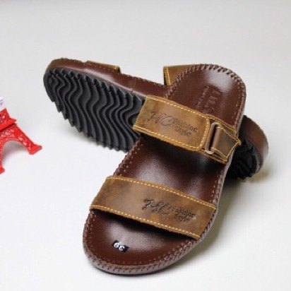 Dép Nam Da Bò Quai Ngang May Viền Cao Cấp V21