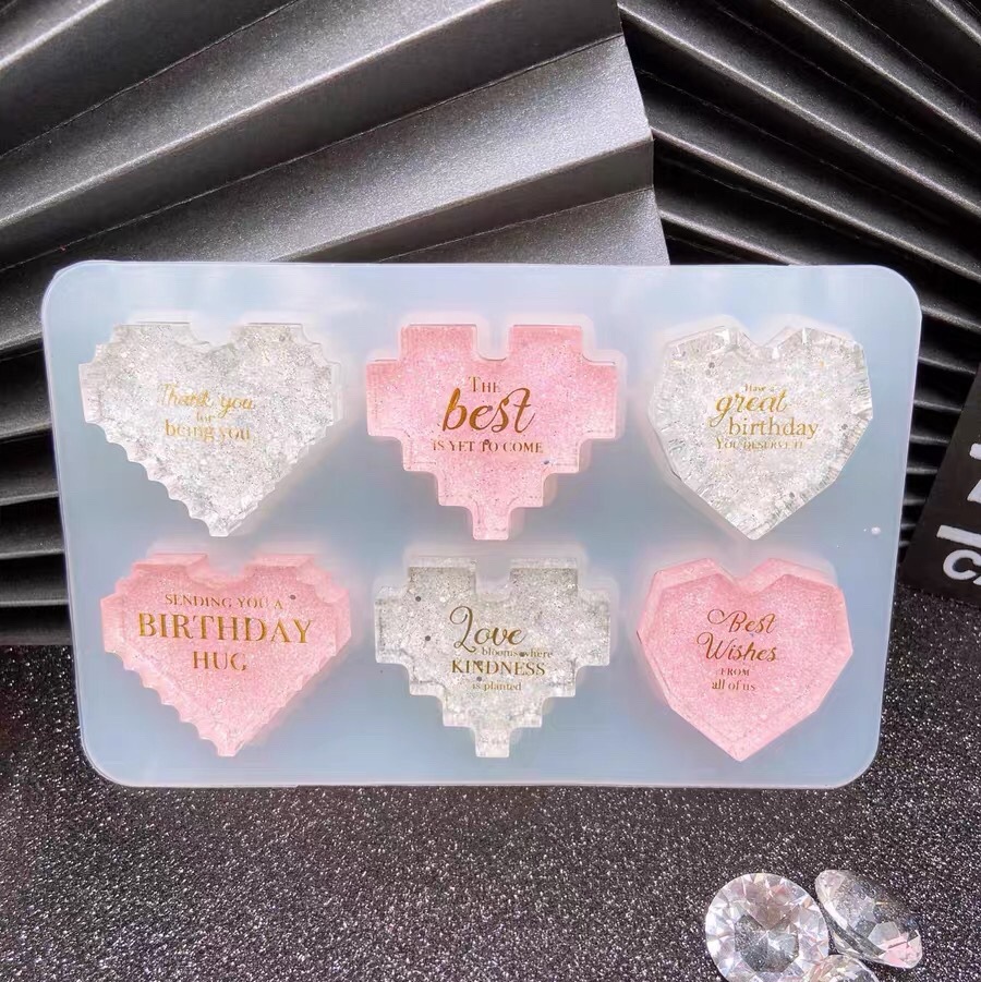 Khuôn làm kẹo đường đồ trang trí epoxy DIY tạo hình trái tim 3D handmade tiện lợi