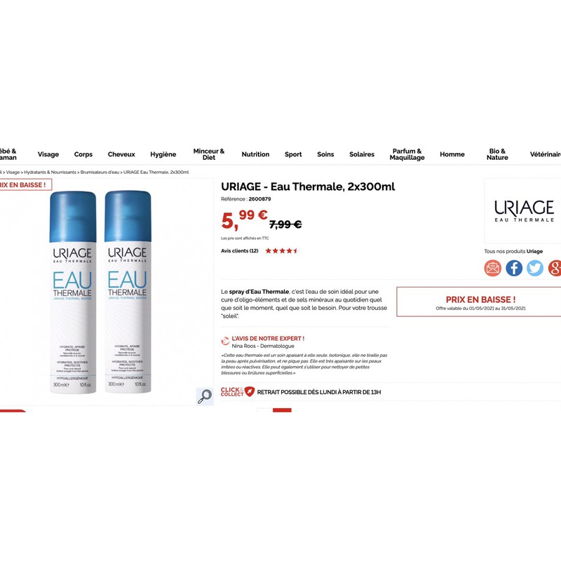 Xịt Khoáng Dưỡng Ẩm, Cân Bằng Da Uriage 300ml | BigBuy360 - bigbuy360.vn