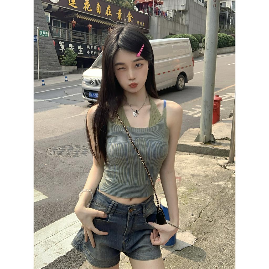 Xiaozhainv Áo Croptop Hai Dây Ôm Dáng Thiết Kế Đơn Giản Quyến Rũ Thời Trang Mùa Hè Cho