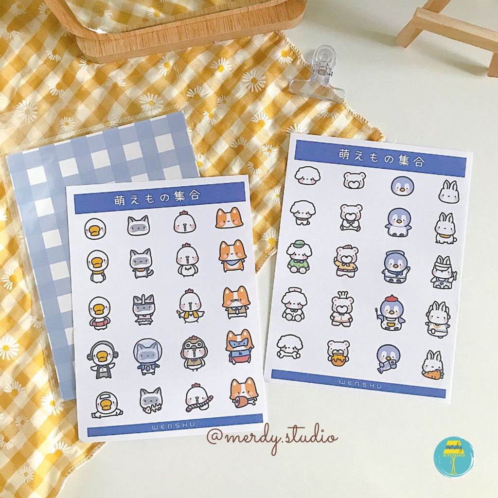 2 tờ sticker cute dán trang trí hình vẽ liên minh thú cưng &amp; trái cây siêu cấp đáng yêu