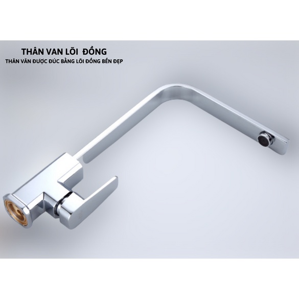 Vòi Bếp Đồng Vuông Nóng Lạnh Cao Cấp Tặng Cặp Dây Thép Không Gỉ - Yobomall