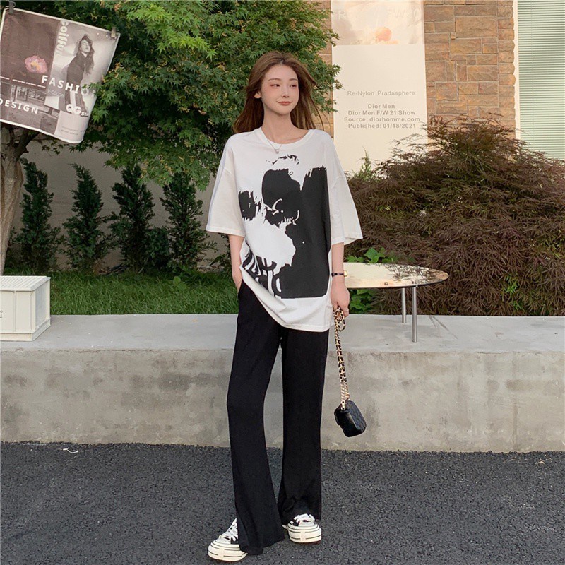 SUXI Áo Thun Ngắn Tay In Hình Cá Tính Thời Trang Mùa Hè Hàn Quốc