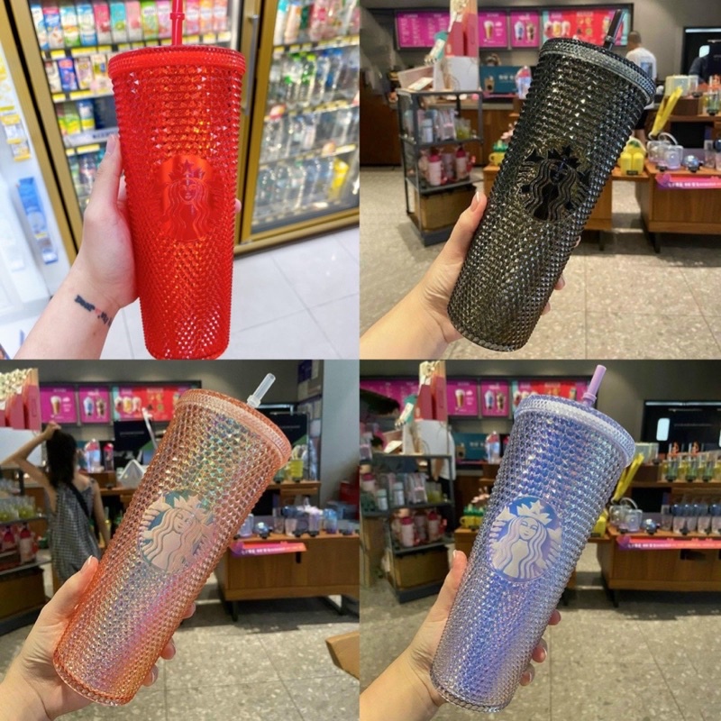 Cốc uống nước Starbucks màu trơn bóng kèm ống hút 710ml
