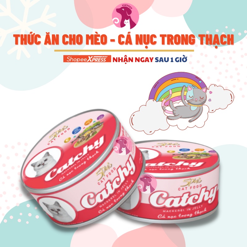 Thức ăn cho mèo - Pate Cho Mèo 5Plus Catchy 170g (Vị thơm ngon - Dành cho mọi giống mèo &amp; lứa tuổi)