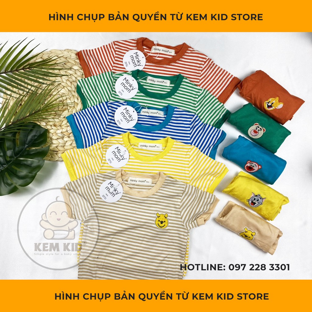 Bộ Minky Mom kẻ sọc hoạt hình, vải thun lạnh siêu mát, mềm mịn thấm hút mồ hôi cho bé