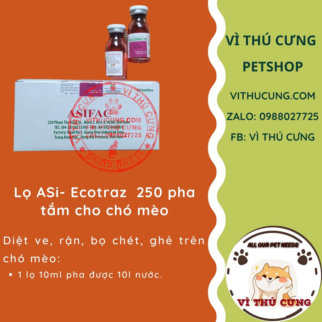Lọ pha tắm ECOTRAZ 250 10ML cho chó
