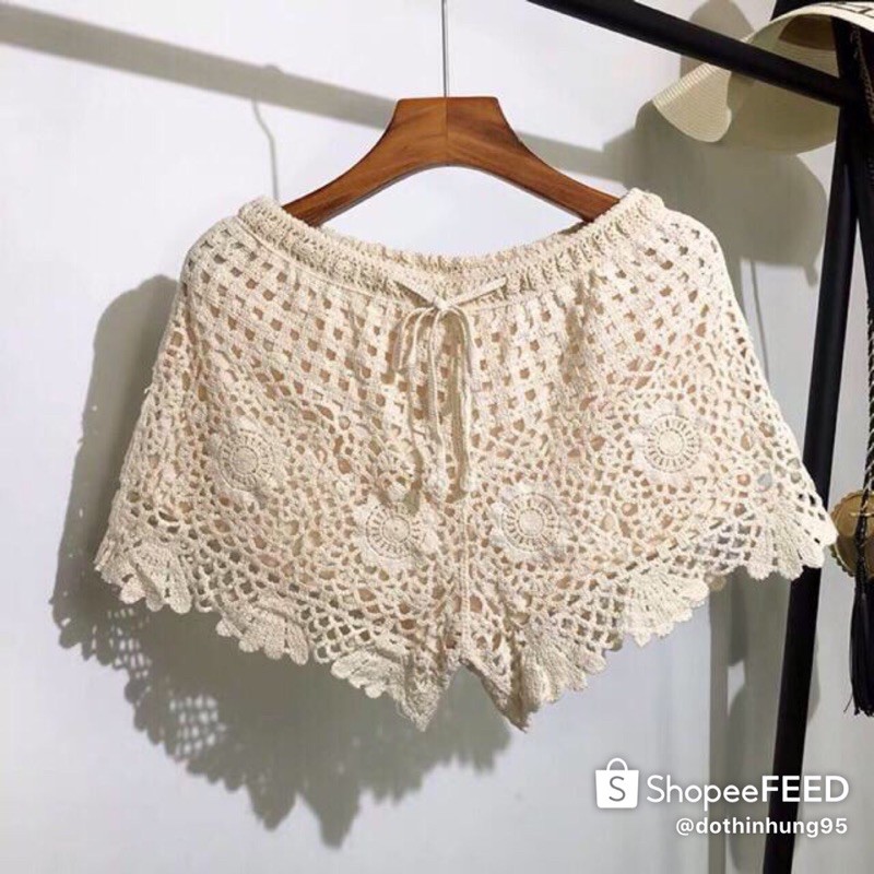 set biển - set 2 món - bra sóng + quần hoa lưới vuông