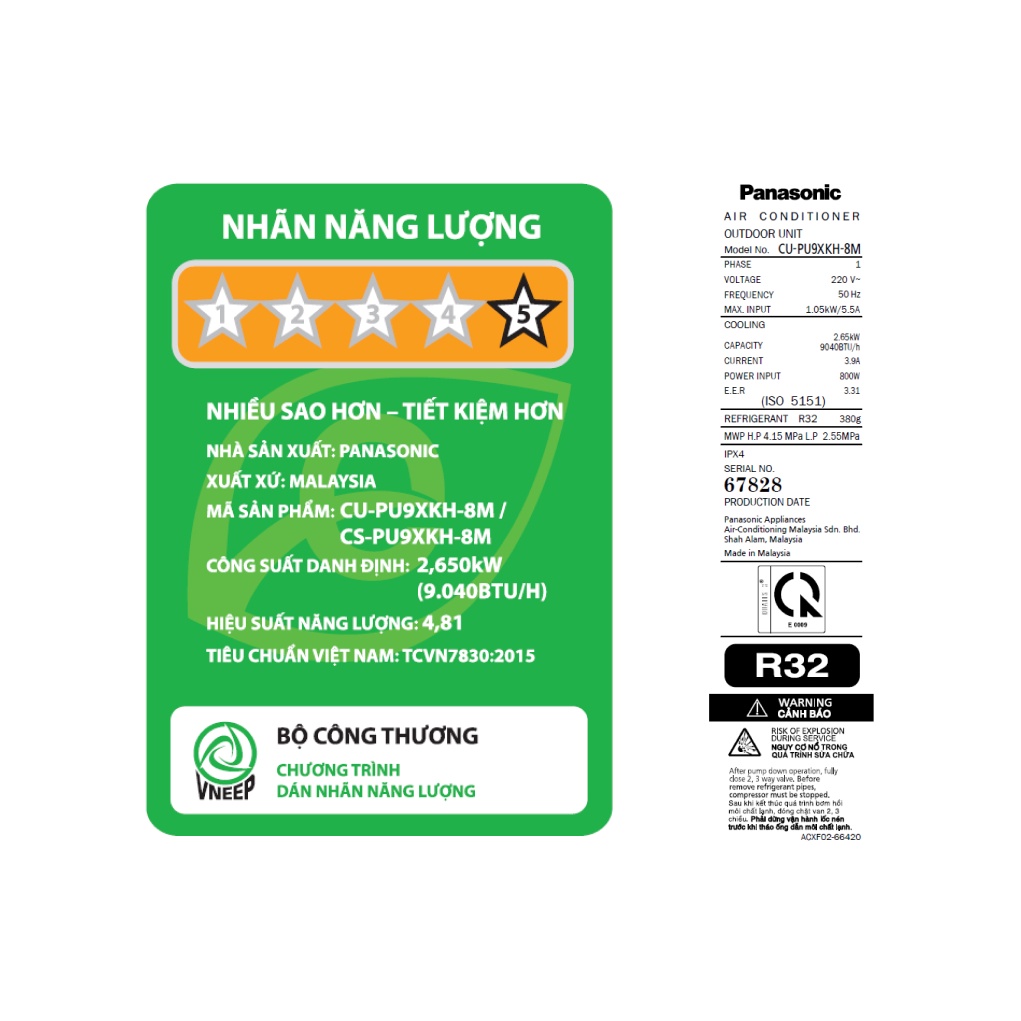 Máy lạnh Panasonic Inverter 1 HP CU/CS-PU9XKH-8M-ĐIỆNMÁYTỒNKHO.COM