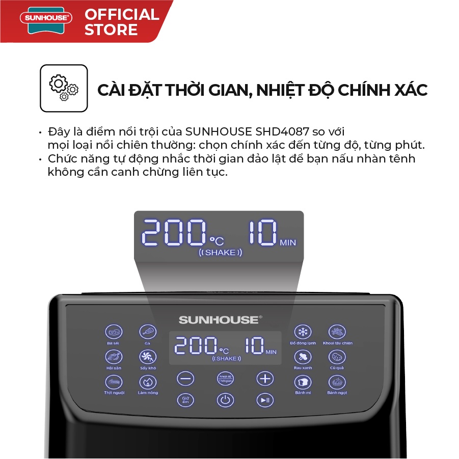 Nồi chiên không dầu 6L Sunhouse SHD4087 dung tích 6L | Đa chức năng 12 trong 1 | Cài đặt thời gian, nhiệt độ chính xác