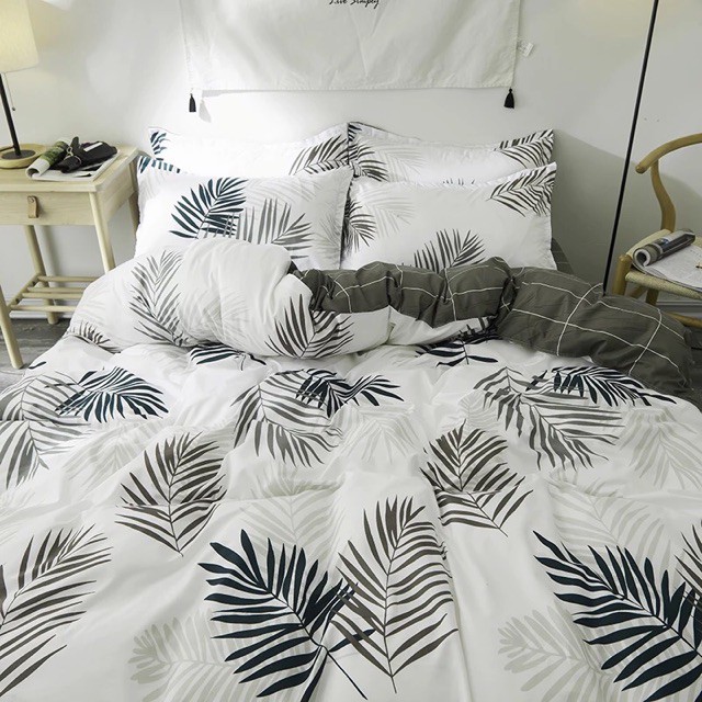 Bộ ga gối cotton poly boss decor lá đen