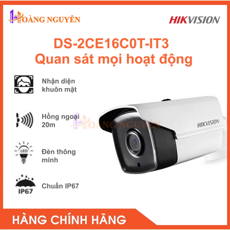 [NHÀ PHÂN PHỐI] Camera HIKVISION DS-2CE16C0T-IT3 ( Thân, 1.0Mpx, hồng ngoại 40m, vỏ kim loại )