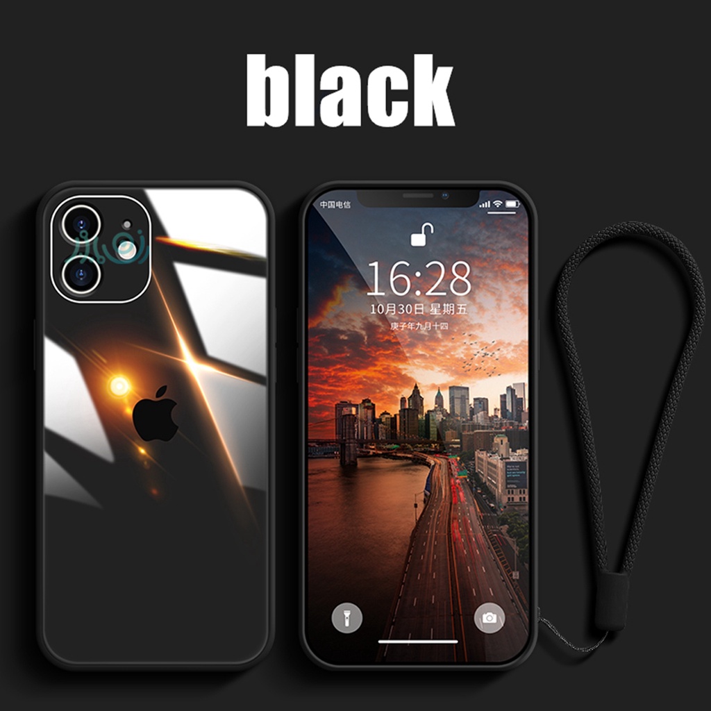 【Free Lanyard】Macaron Casing iPhone 11 12 Pro MAX XS MAX XR X 6 6S 7+ 8 Plus SE 2020 Tempered Glass Case Square Silicone back cover