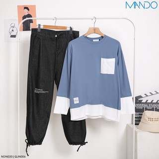 Áo Nỉ Nam Form Rộng Phối Màu Đẹp Xanh Trắng MANDO Phong Cách Hàn Quốc Phối Đồ Đẹp Nhất 2020 - NDN020