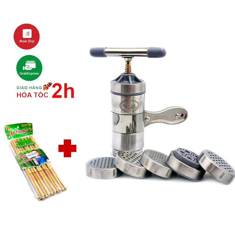 Dụng cụ làm bún inox 5 đầu TẶNG KÈM 10 đôi đũa tre