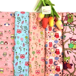 V341🌈 VẢI TWILL HOẠ TIẾT CÚ MÈO MAY ĐỒ CHO TRẺ EM, DOLL, OBITSU, DIY, HANDMADE, QUILTING, DECOR, SCRUNCHIES....