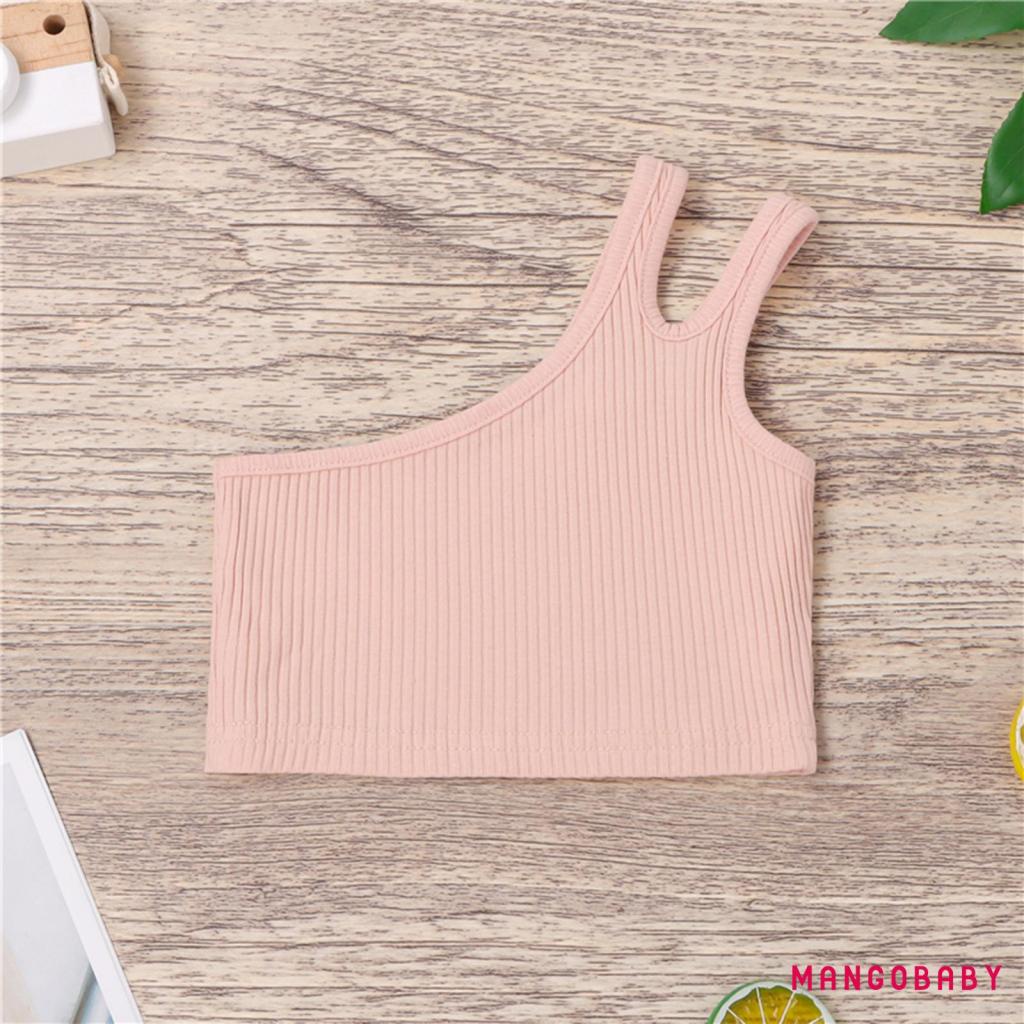 Áo croptop ôm sát không tay hở vai màu trơn cho bé gái
