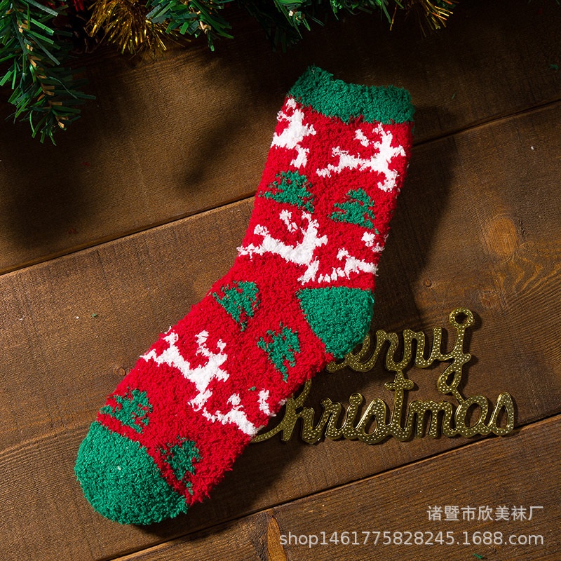 Tất cổ cao nữ, vớ cổ cao len lông cừu họa tiết Noel phong cách thời trang Hàn Quốc