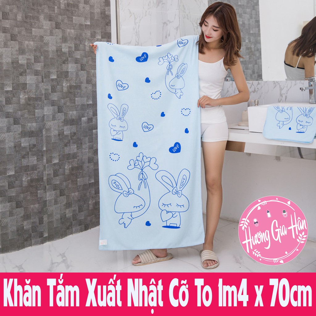 Khăn Tắm Xuất Nhật Cỡ To 1m4 x 70cm Họa Tiết Gấu in Chìm