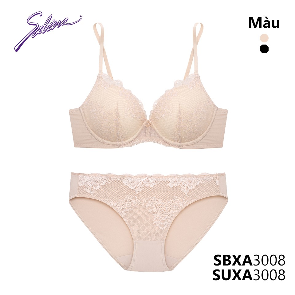 Combo Áo Lót Mút Dày Siêu Nâng Ngực Phối Ren Và Quần Đồng Bộ Đen Hoặc Da Basic Doomm Doomm By Sabina SBXA3008+SUXA3008