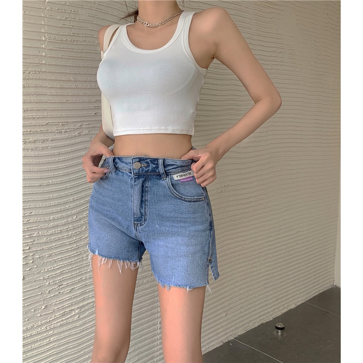 Quần Short Denim Lưng Cao Ống Rộng Xẻ Tà Viền Gợi Cảm Phong Cách Trung Hoa Thời Trang Mùa Hè Mới
