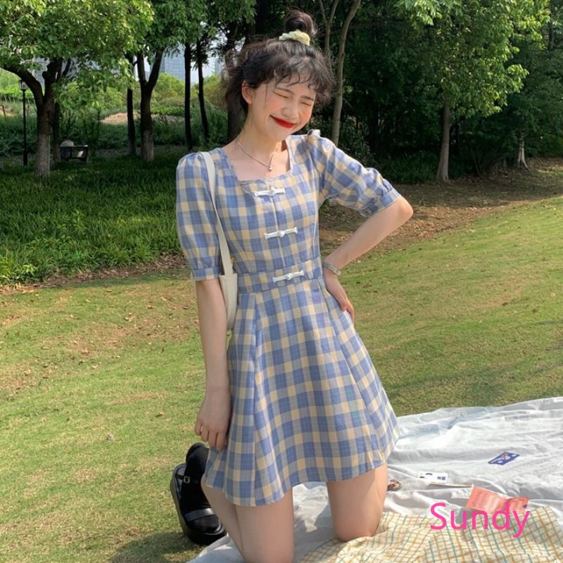 Women's Summer Short Sleeve Plaid Dress