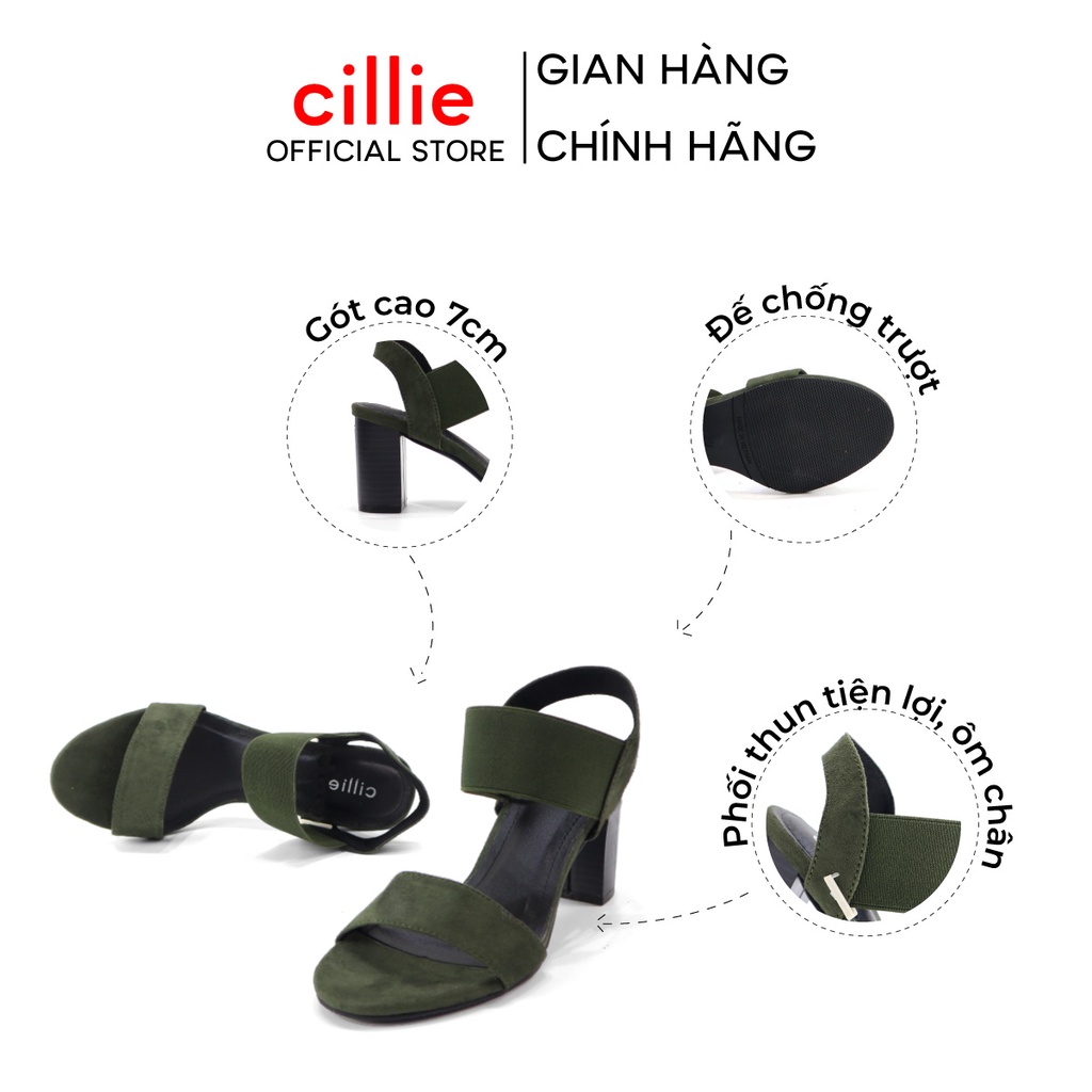 Giày sandal nữ quai ngang basic phối  mới lạ thời trang gót trụ 7cm đi làm đi chơi dạo phố Cillie 1010