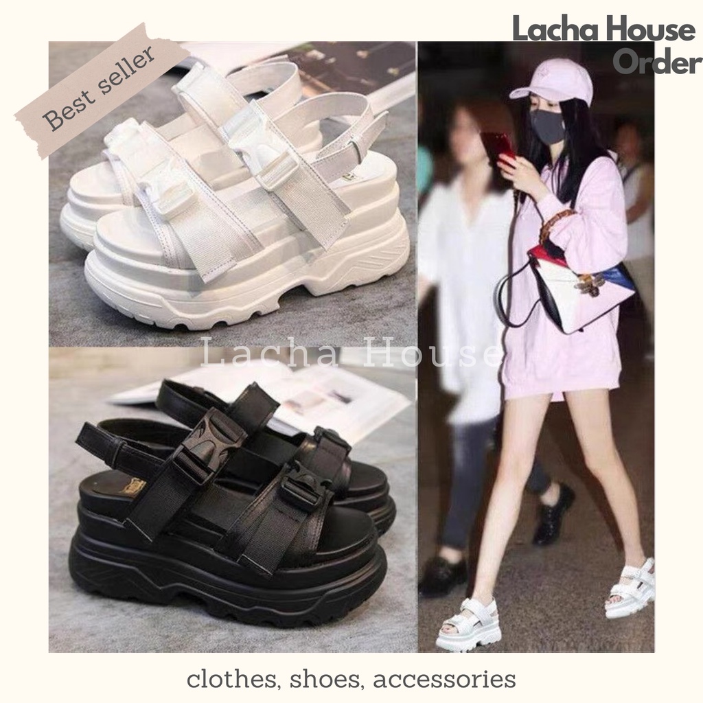 SD1 Giày Sandal Đế 7cm Màu Đen Trắng