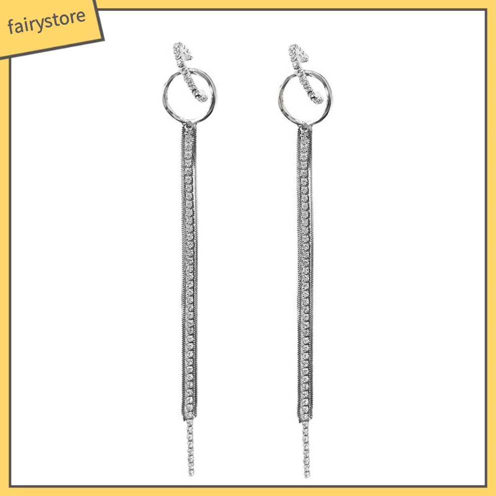 Hoa tai dây tua dài hình tròn dạng thả đính đá cho nữ